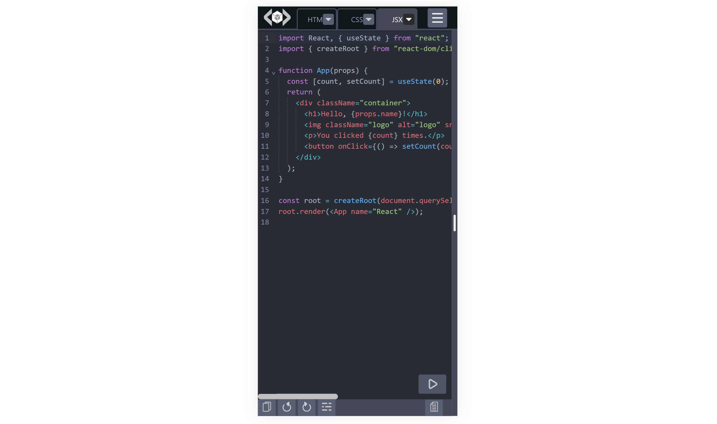 LiveCodes mobile interface