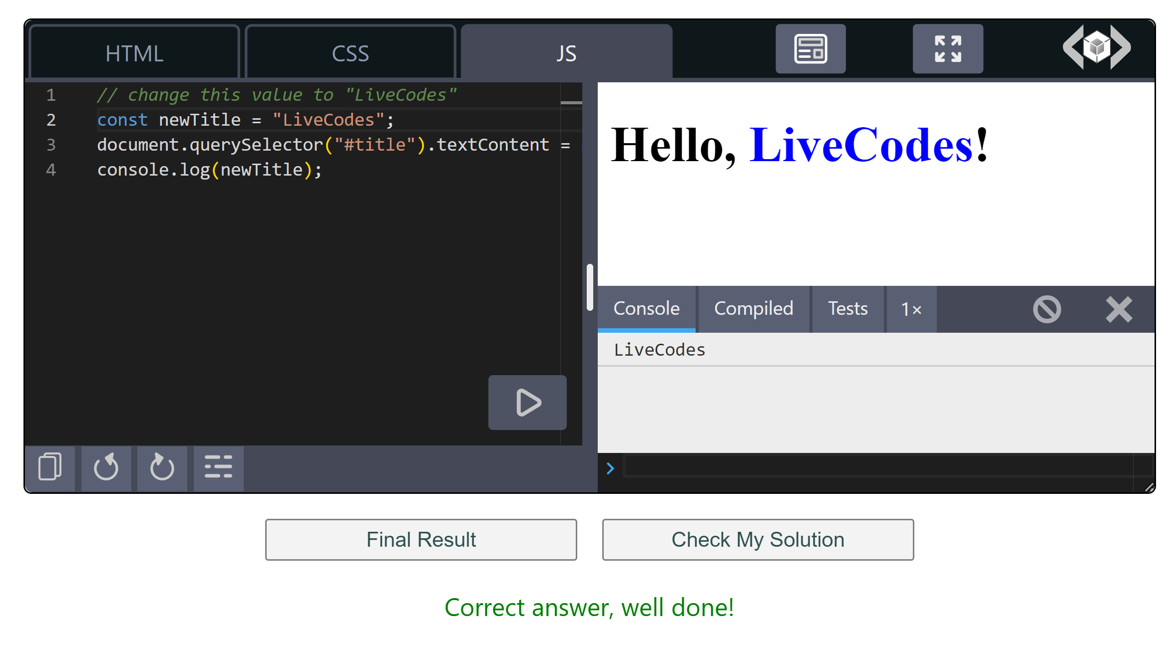 LiveCodes interactive tutorial